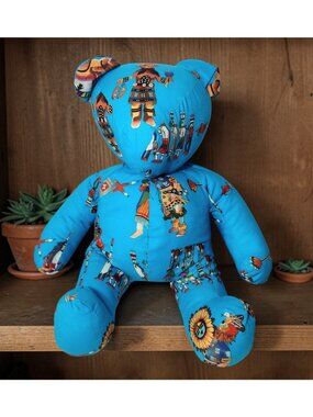 Handmade Large Cotton Kachina Fabric Stuffed Teddy Bear 22 x 19 Southwest